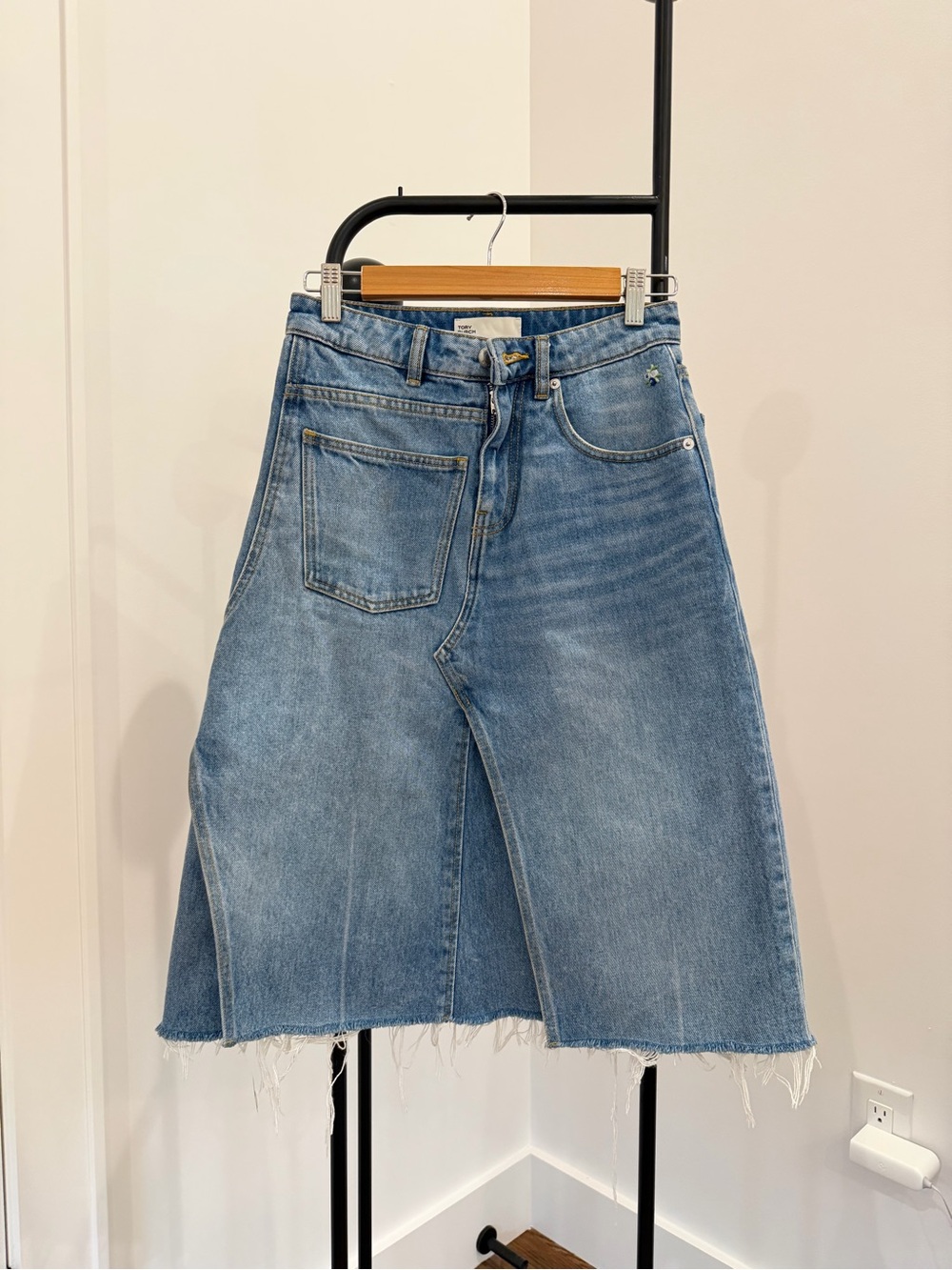 Tory Burch Light Blue Denim A-Line Midi Skirt